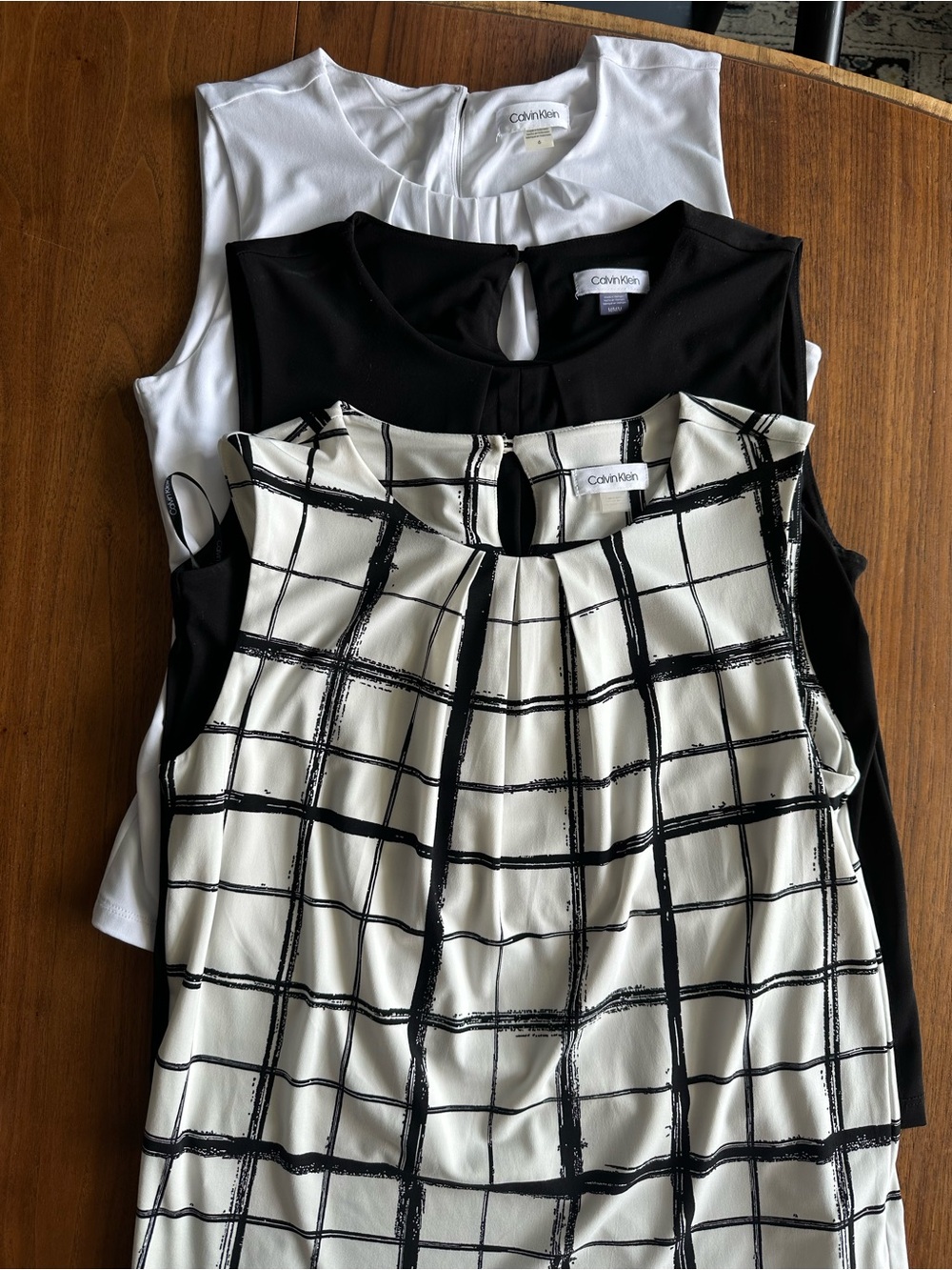 Lot of 3 Calvin Klein Blouse Work Tops in White, Black & Windowpane Size M